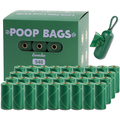 CGBD  540 Count Dog Waste Bags with Dispenser Extra Thick Strong 100% Leak Proof Doggy Poop Bags Rolls 13" x 9" Green Dog Bags for Poop Lavender Scented Doggie Poop Bags for Dogs Cat